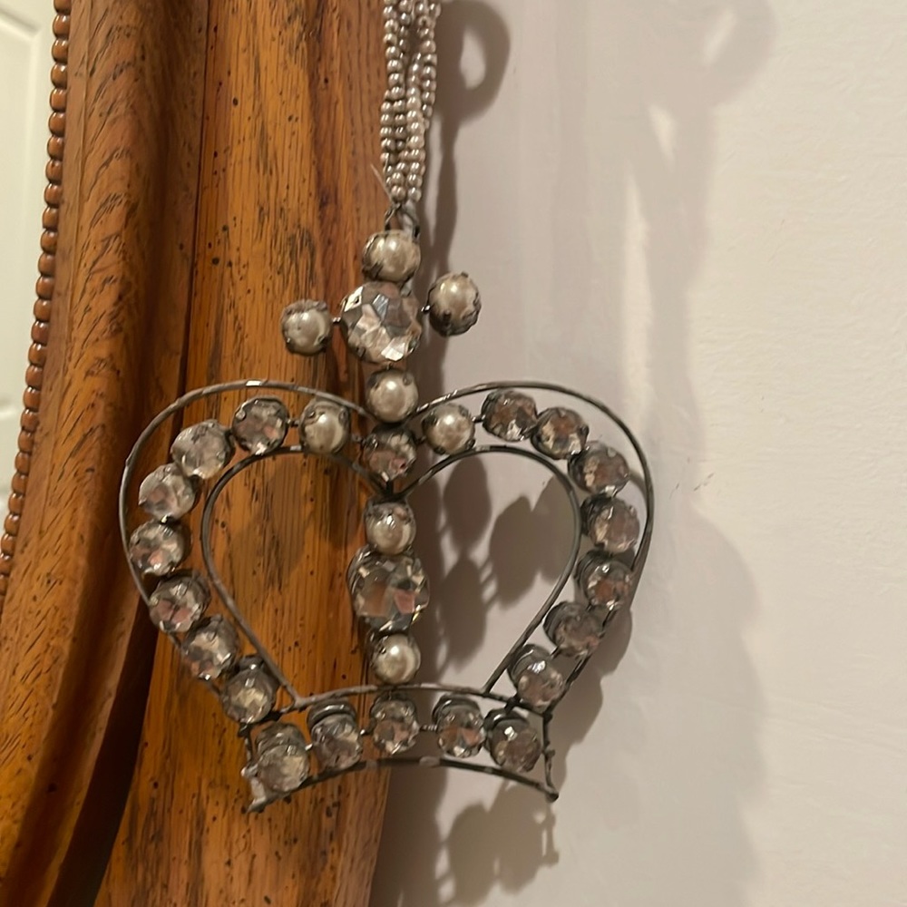 Crown ornament with rhinestones and faux pearls